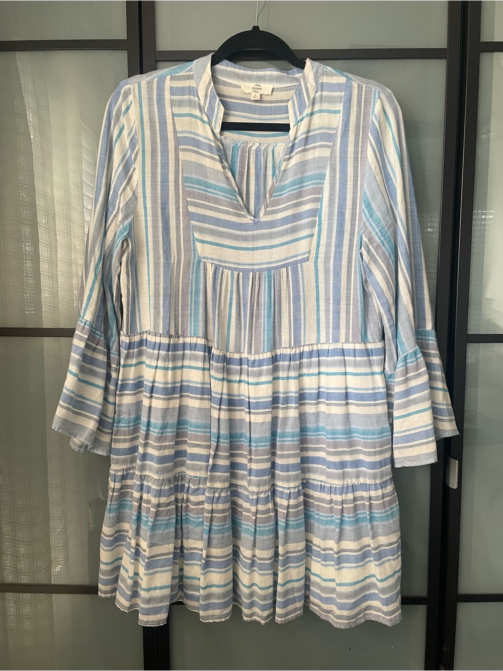 Make An Offer✌️ entro Blue, Aqua & White Striped Tiered Mini Dress